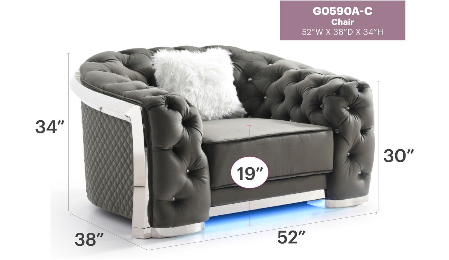 Sophisticated Accent Chair - Gray, tufted leather upholstery, HouseOfZazla armchair on Tampa Home & Garden Store