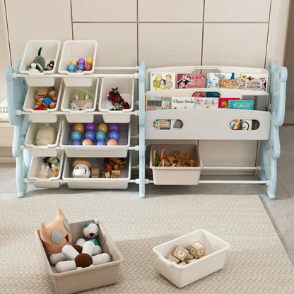 Kids Toy Storage Organizer with 2 Tier Bookshelf