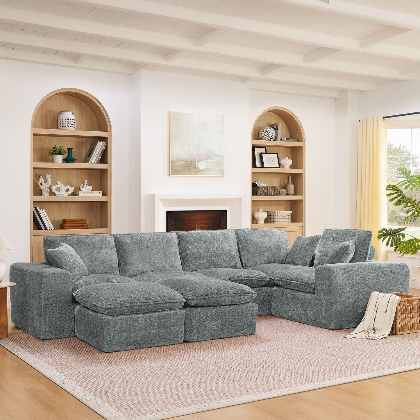 Modern Fabric Sectional with Ottoman Set