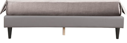 Button tufted upholstered bed in soft gray fabric with low platform by HouseOfZazla on Tampa Home & Garden Store