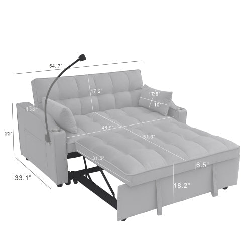 Modern velvet sleeper loveseat futon sofa with pullout bed in light gray, tufted cushions on Tampa Home & Garden Store