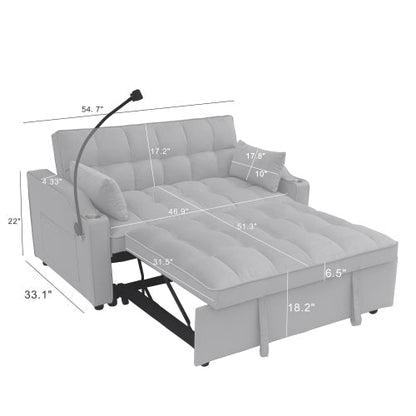 Modern velvet sleeper loveseat futon sofa with pullout bed in light gray, tufted cushions on Tampa Home & Garden Store