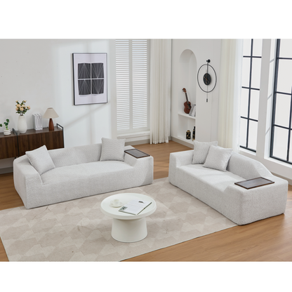 Modern Two Piece Boucle Cloud Sofa and Loveseat