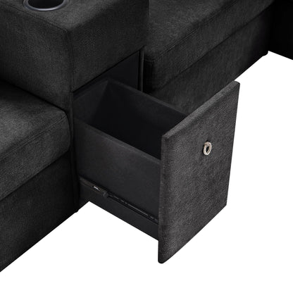 Modular 5-seat Ushape sectional sofa in dark fabric with cup holders and storage drawer on Tampa Home & Garden Store