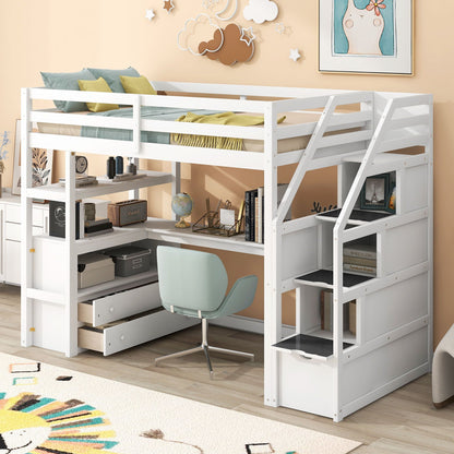 White loft bed with desk, shelves and storage staircase by HouseOfZazla on Tampa Home & Garden Store