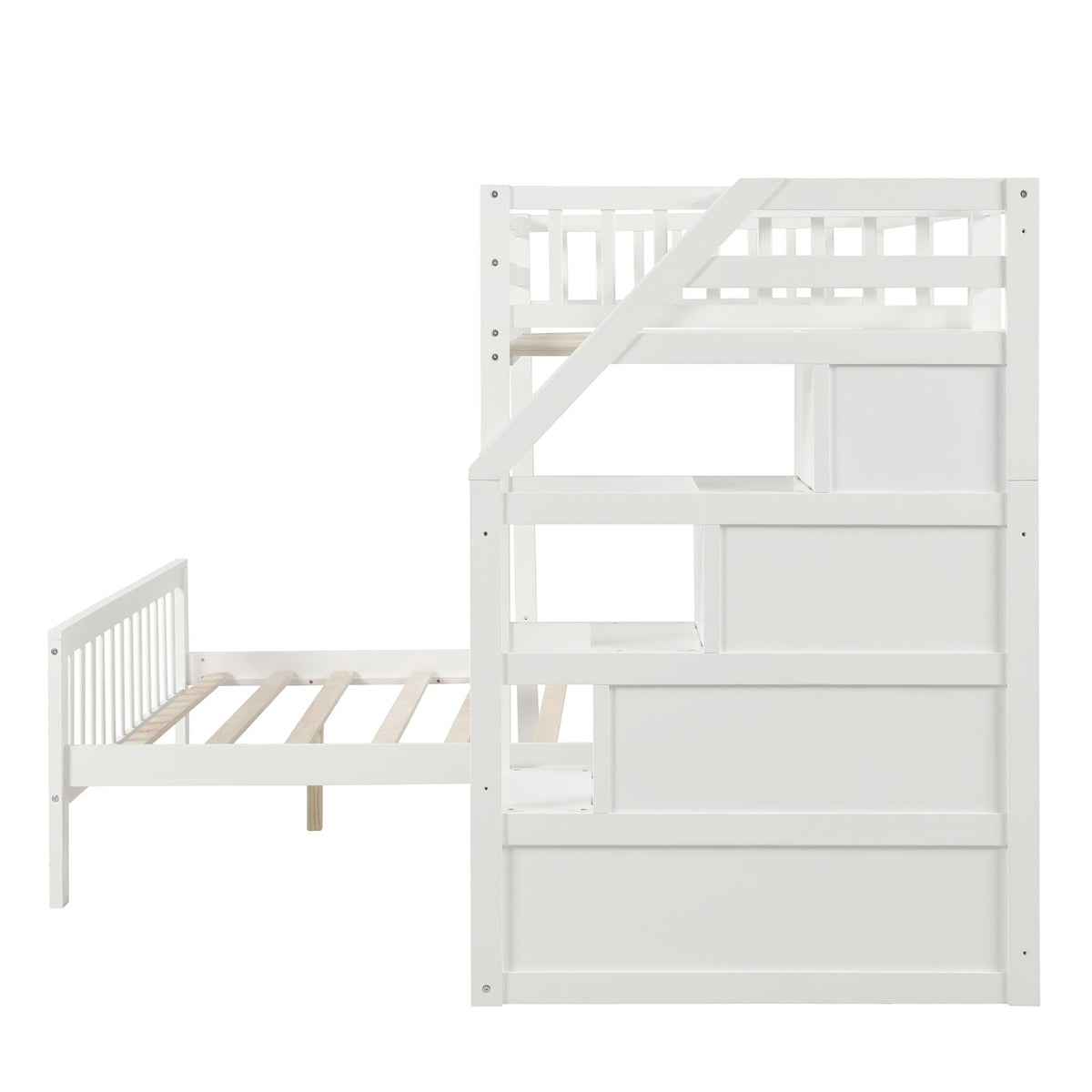 Loft bed with staircase and storage by HouseOfZazla, white finish with built-in drawers on Tampa Home & Garden Store