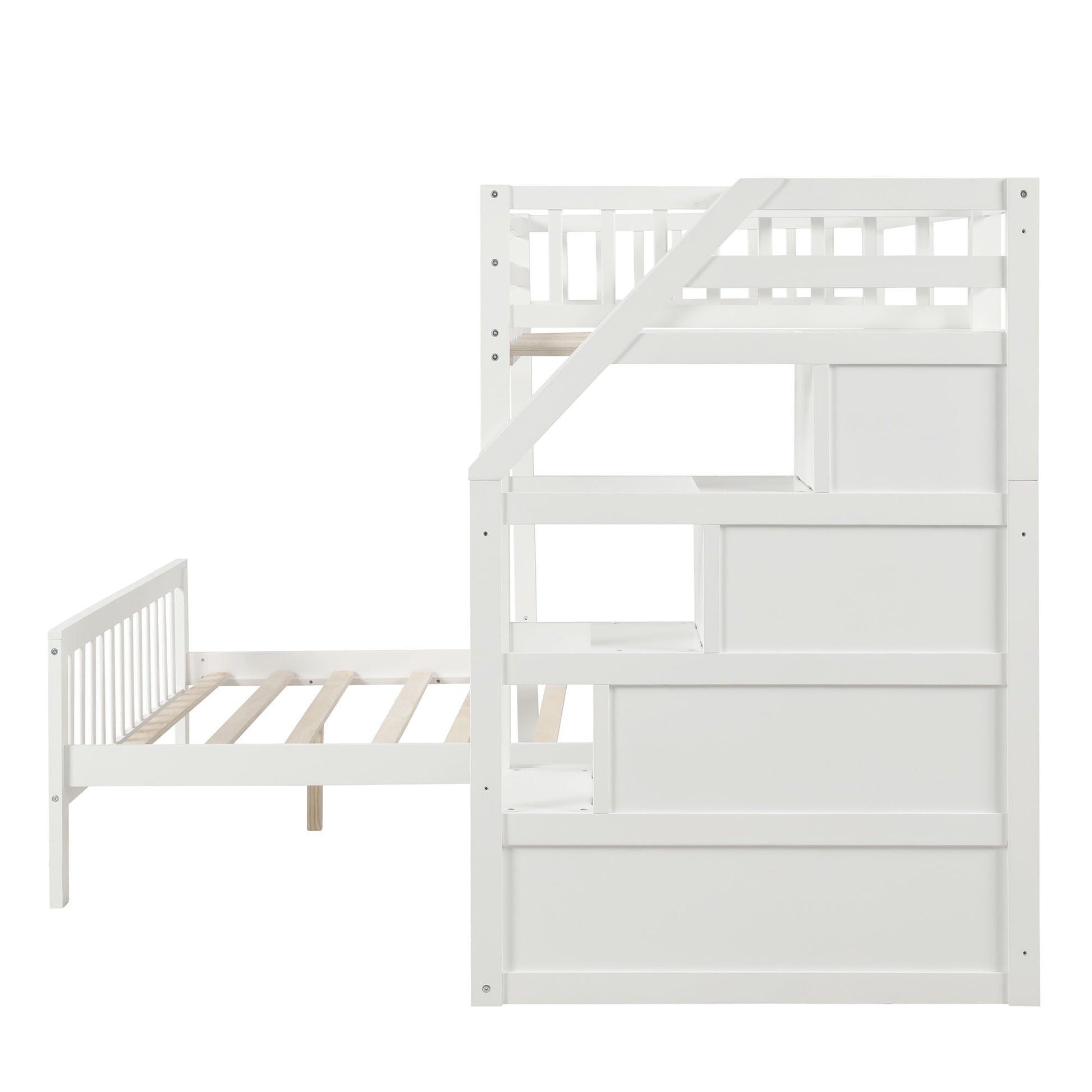 Loft bed with staircase and storage by HouseOfZazla, white finish with built-in drawers on Tampa Home & Garden Store