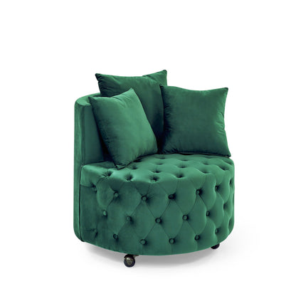 Modern upholstered swivel chair with button tufting in emerald green velvet by HouseOfZazla on Tampa Home & Garden Store