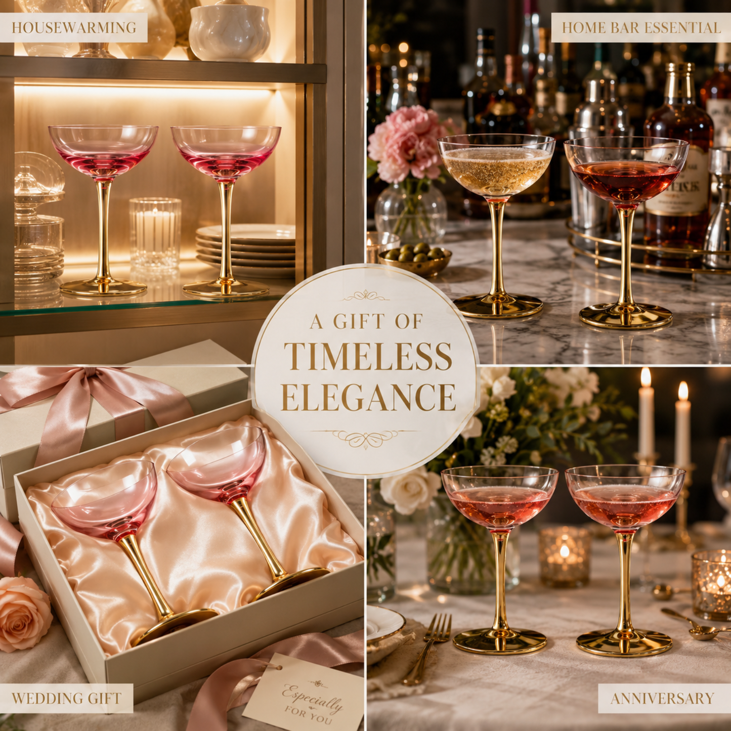 Deco Pink Cocktail Coupe Glass Set Of Two