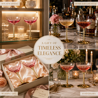 Deco Pink Cocktail Coupe Glass Set Of Two