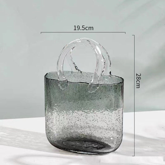 Nordic net red bag, glass vase, portable blue primary color decoration, creative light luxury living room water culture flower arrangement decoration - Tampa Home & Garden Store