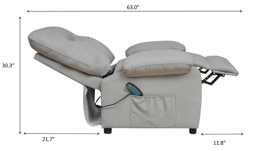 Recliner chair with massage and heater in gray fabric, remote pocket, VIP Digital Presence on Tampa Home & Garden Store