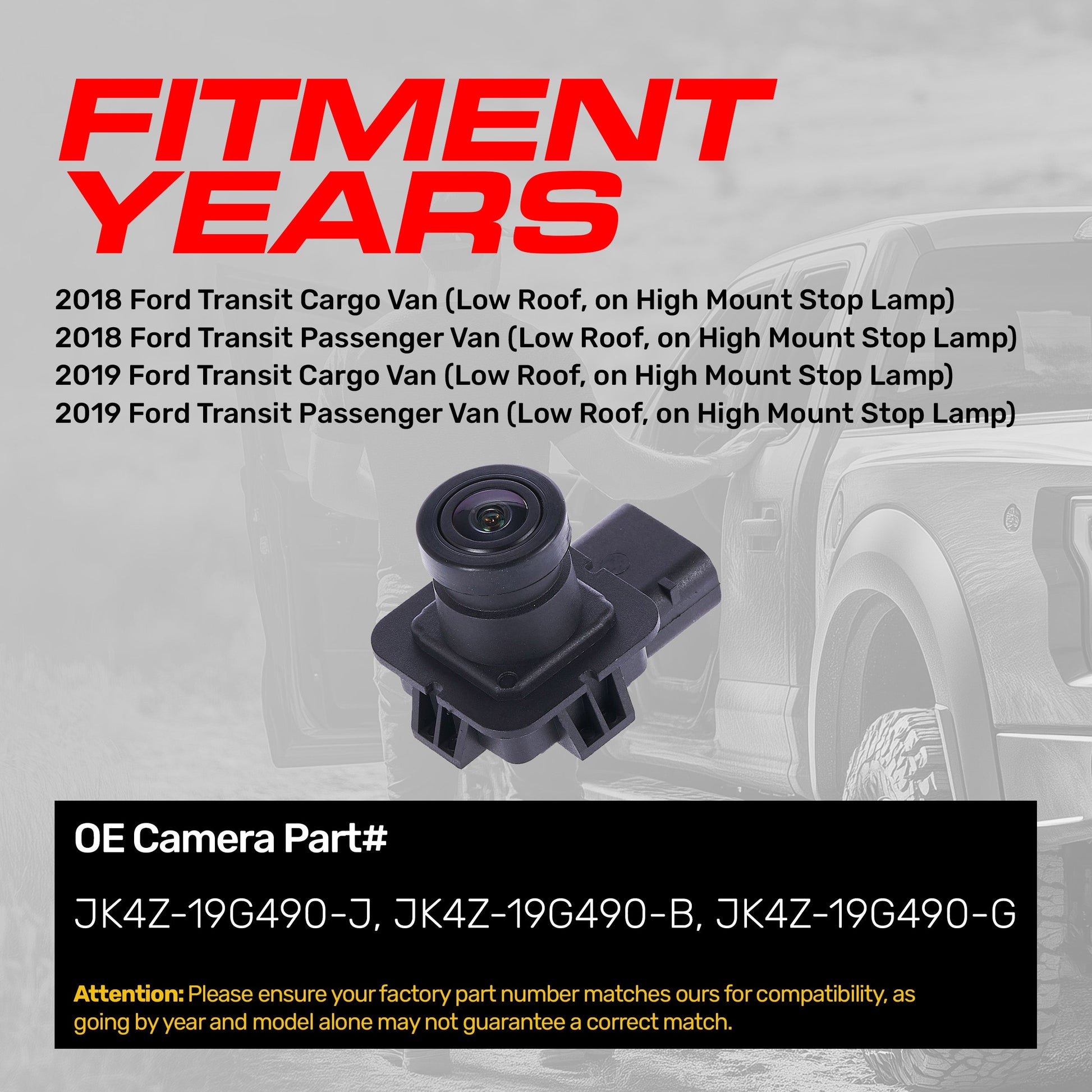 Master Tailgaters OE backup camera for Ford Transit 2018–2019, low-mount design on Tampa Home & Garden Store