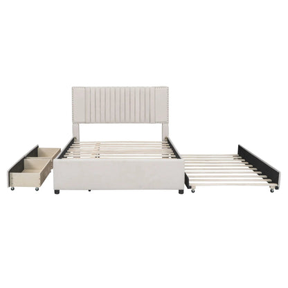Upholstered Platform Bed With Drawers Headboard