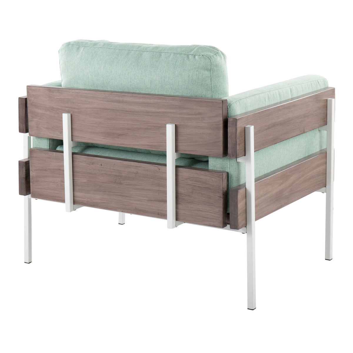 Kari Farmhouse Arm Chair by HouseOfZazla with green fabric cushions and wood frame on Tampa Home & Garden Store