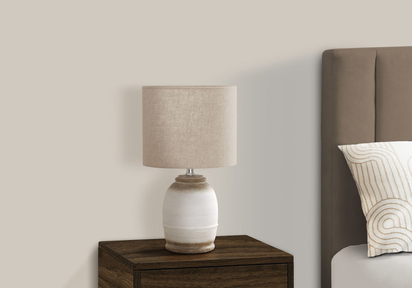 Table lamp cream resin contemporary design with beige linen shade by HouseOfZazla on Tampa Home & Garden Store