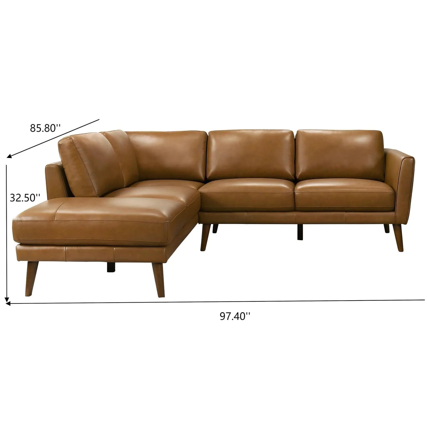 Benson sectional sofa with chaise by Unique Piece Furniture in tan leather stationary on Tampa Home & Garden Store