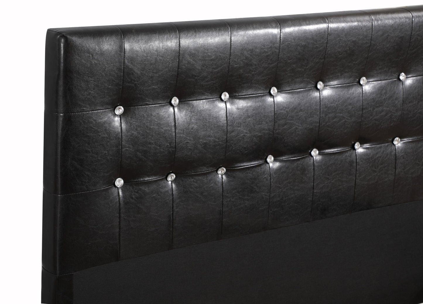 Stylish upholstered headboard in black faux leather with crystal buttons by HouseOfZazla on Tampa Home & Garden Store