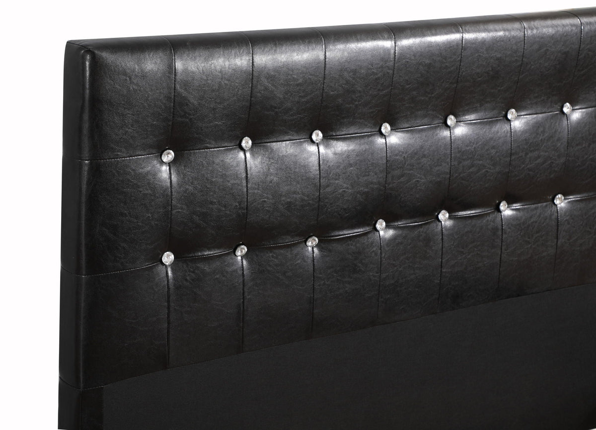 Stylish upholstered headboard in black faux leather with crystal buttons by HouseOfZazla on Tampa Home & Garden Store