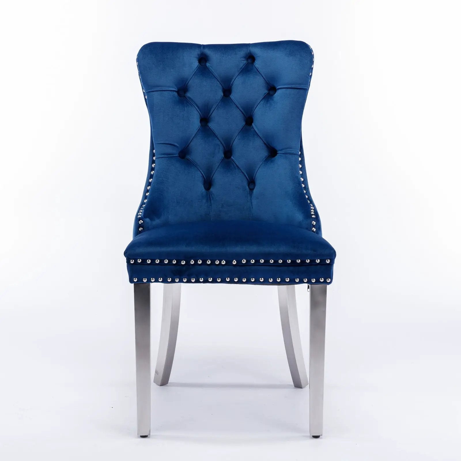Blue Nikki Contemporary Upholstered Dining Chair, tufted back with nailhead trim, set of 2 on Tampa Home & Garden Store