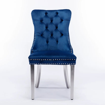 Blue Nikki Contemporary Upholstered Dining Chair, tufted back with nailhead trim, set of 2 on Tampa Home & Garden Store