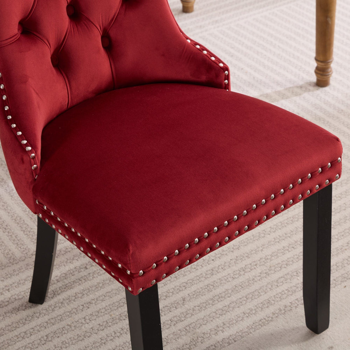 Classic velvet burgundy dining chairs with nailhead trim and solid wood legs, set of 2 on Tampa Home & Garden Store