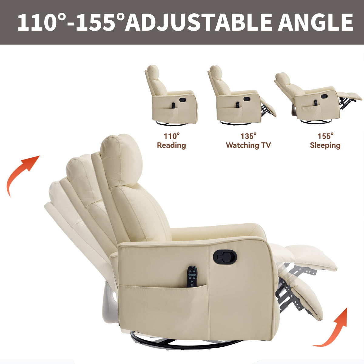 Beige HouseOfZazla heat massage manual recliner chair with rocker and swivel, 3 shown on Tampa Home & Garden Store