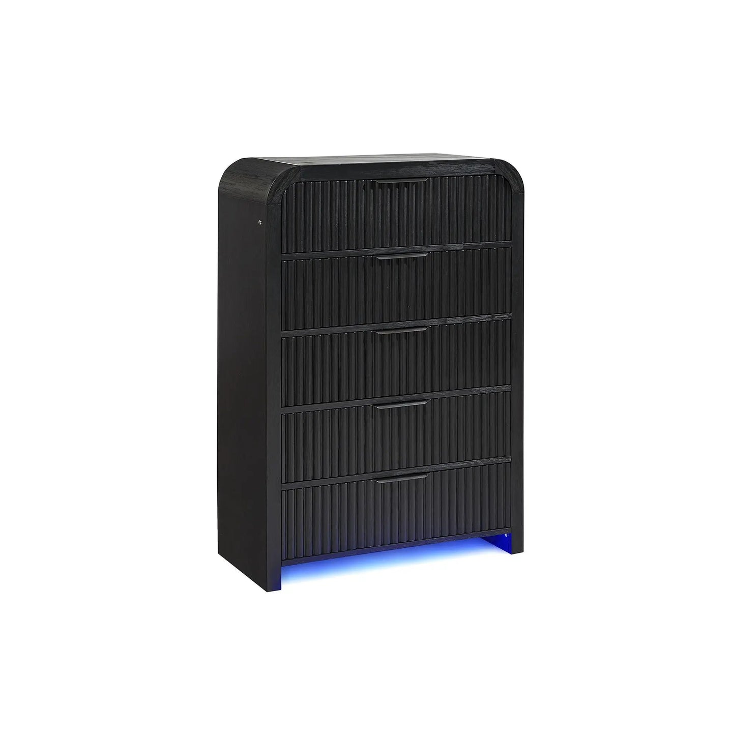 Beverly accent chest by Unique Piece Furniture, black ribbed wood with blue LED glow on Tampa Home & Garden Store