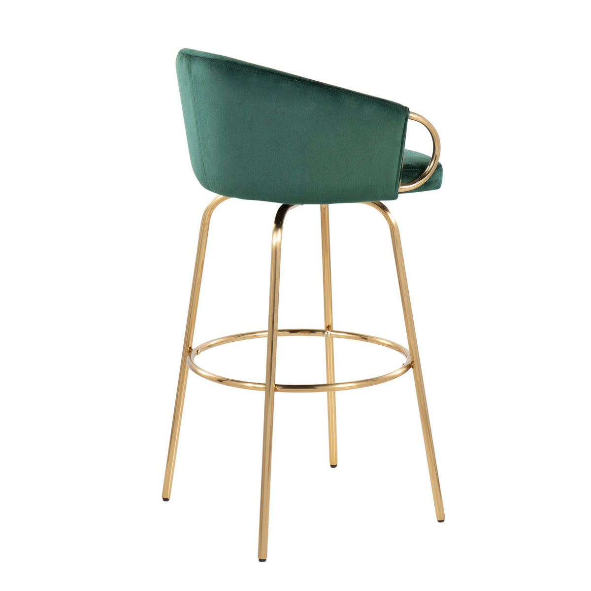 Claire Contemporary fixed-height bar stool emerald velvet with gold ring footrest on Tampa Home & Garden Store