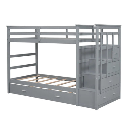 Bunk Bed With Trundle and Staircase Space Saving