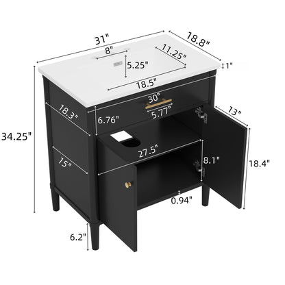 Bathroom vanity with sink, white top, soft close doors, adjustable shelf HouseOfZazla on Tampa Home & Garden Store