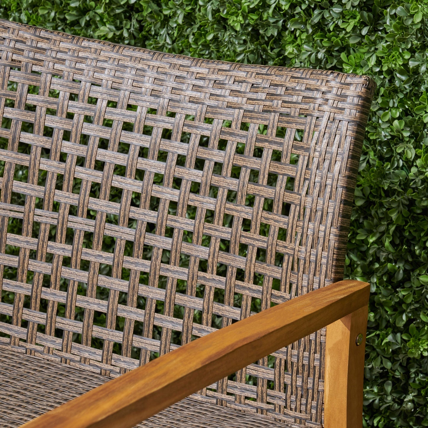 Hampton Outdoor Acacia Wood Wicker Loveseat brown wicker with wood frame on Tampa Home & Garden Store