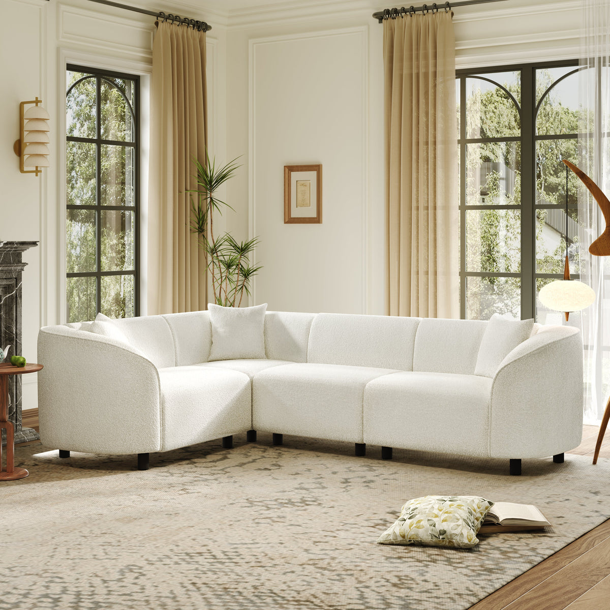 104 inch L-shaped curved contemporary sectional sofa beige fabric by HouseOfZazla on Tampa Home & Garden Store