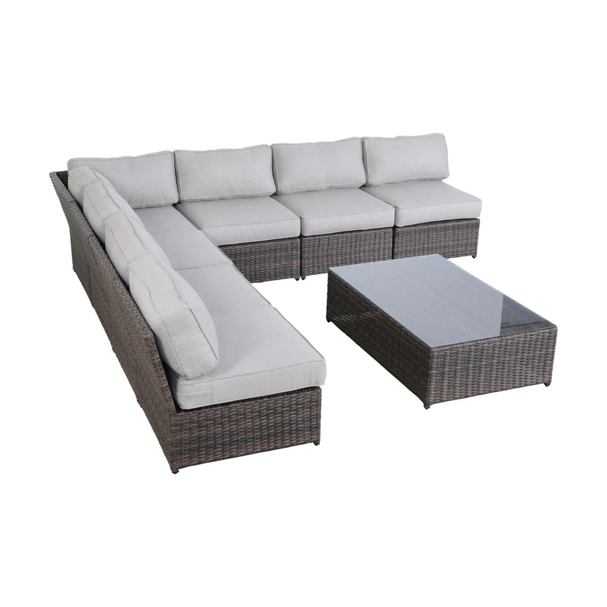 Comfortable Modern Patio Rattan Sectional Set, 2-piece, glass-top coffee table, HouseOfZazla on Tampa Home & Garden Store