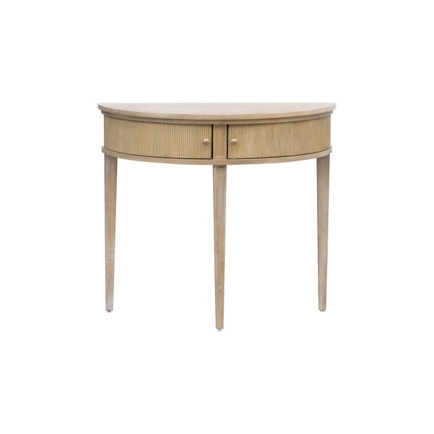 Vintage inspired storage console table with fluted doors in natural wood finish by Unique Piece Furniture on Tampa Home & Garden Store