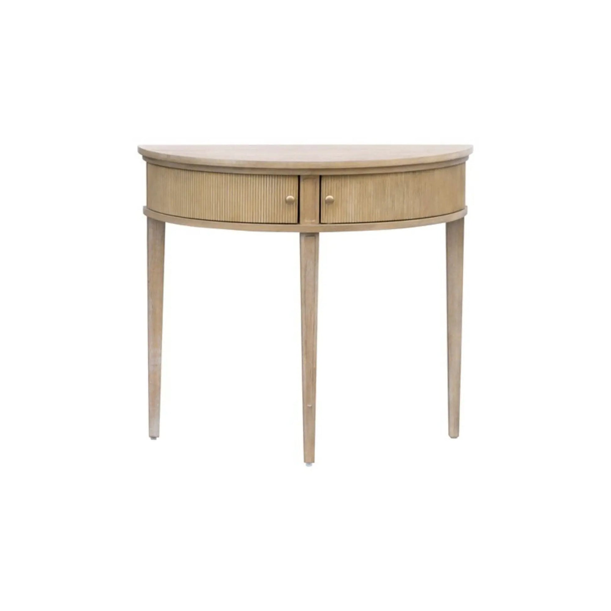 Vintage inspired storage console table with fluted doors in natural wood finish by Unique Piece Furniture on Tampa Home & Garden Store
