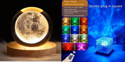 LED moon-sphere water ripple night light with wood base, USB powered, 16 RGB colors on Tampa Home & Garden Store