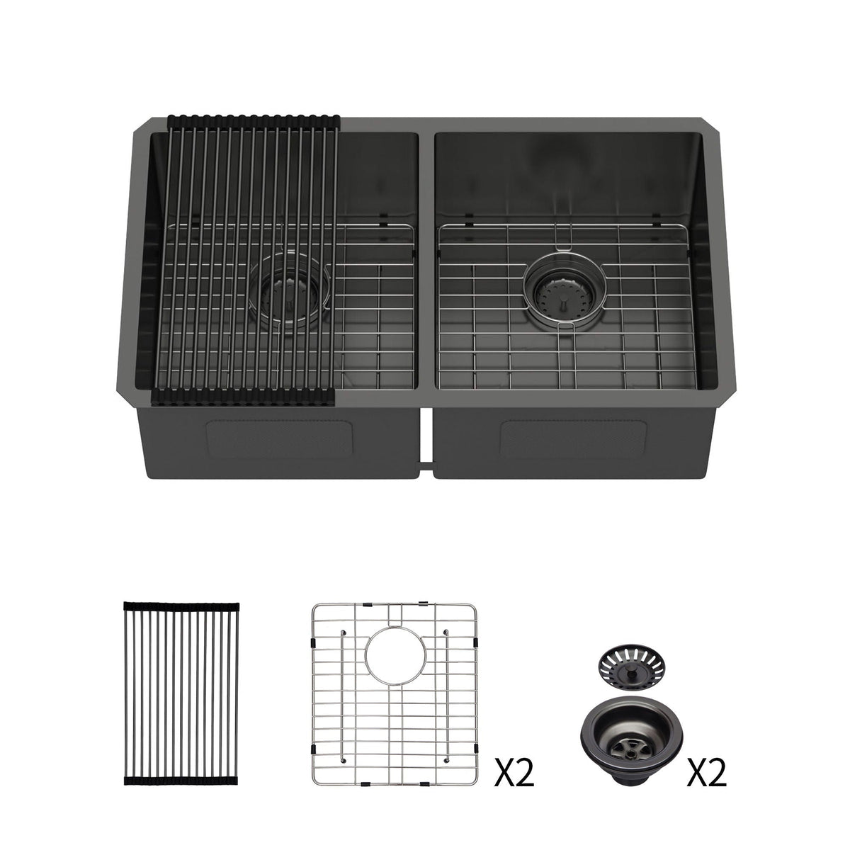 HouseOfZazla gunmetal black 33x19 double bowl undermount sink with 10in basins on Tampa Home & Garden Store