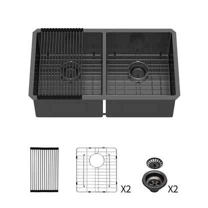 HouseOfZazla gunmetal black 33x19 double bowl undermount sink with 10in basins on Tampa Home & Garden Store
