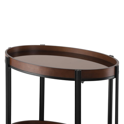 Dark Oval Kitchen Cart With Wood And Glass