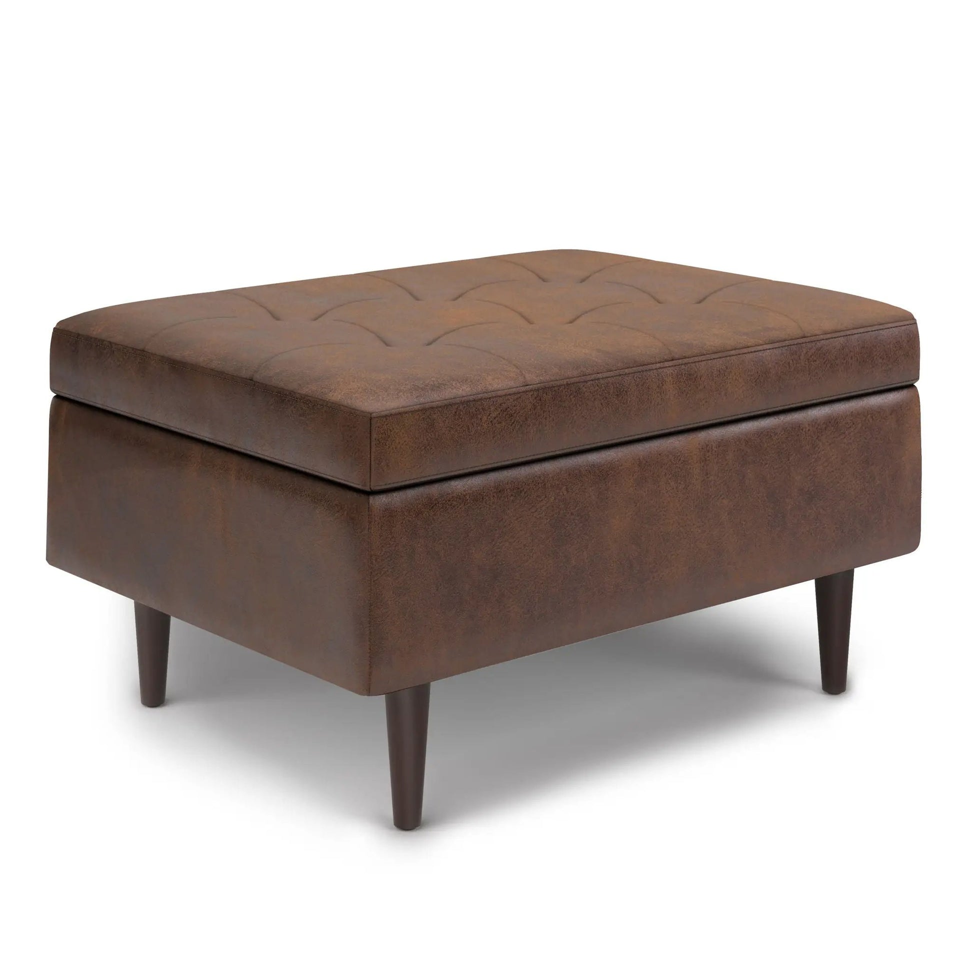 Shay Large Square Storage Ottoman brown leather with tufted lid Unique Piece Furniture on Tampa Home & Garden Store