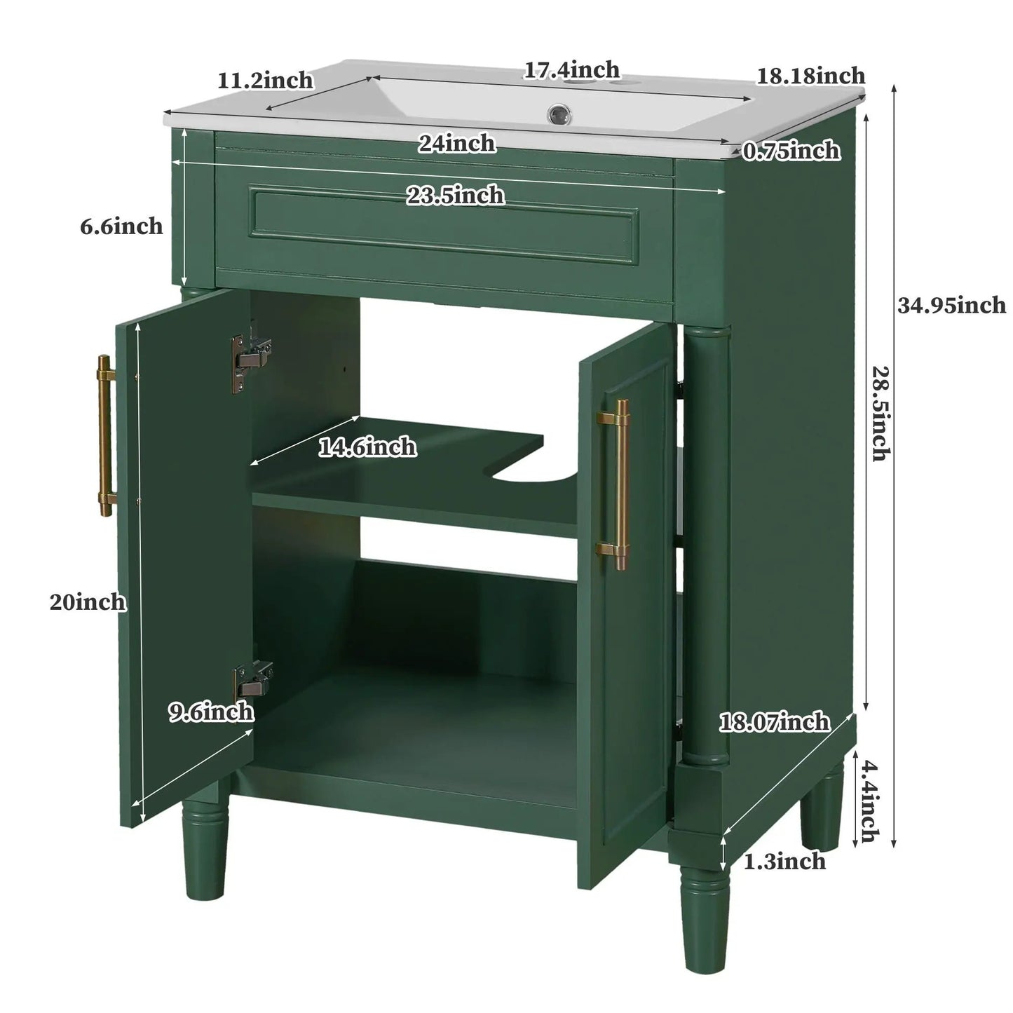Bathroom vanity with integrated sink, green two-door cabinet by Unique Piece Furniture on Tampa Home & Garden Store