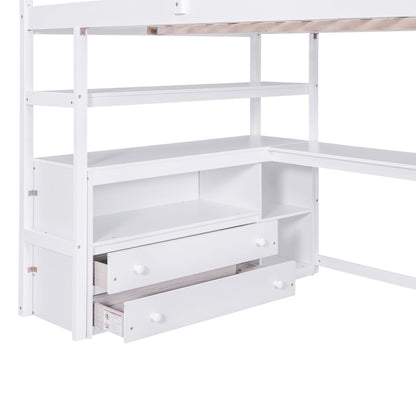 Loft bed with desk, shelves and 2 drawers with storage staircase in white by HouseOfZazla on Tampa Home & Garden Store