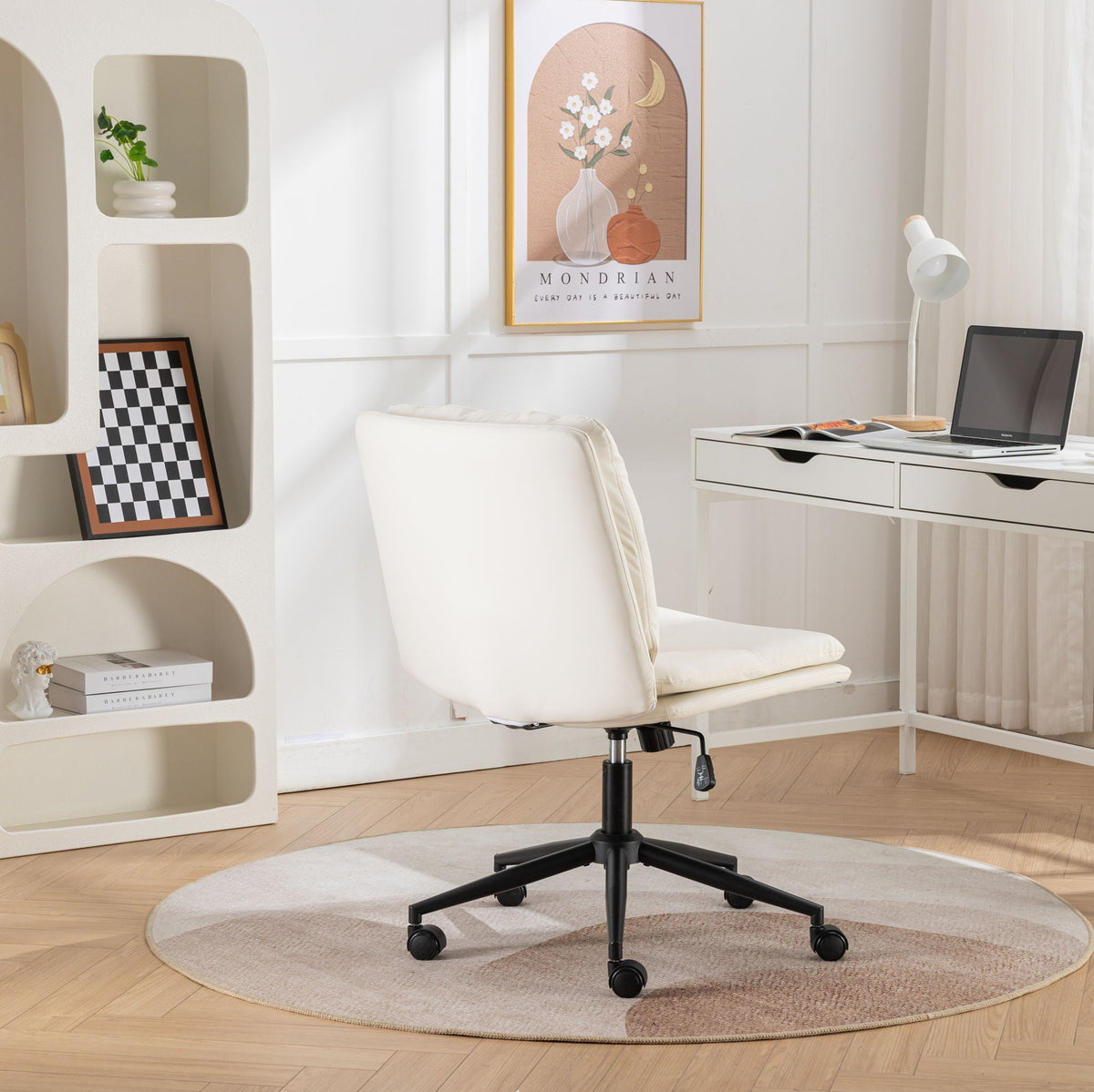 HouseOfZazla adjustable swivel criss-cross office chair with a wide white seat on Tampa Home & Garden Store