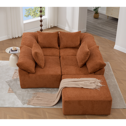 142-inch L-shaped modular sectional sofa in burnt orange textured fabric with plush cushions on Tampa Home & Garden Store