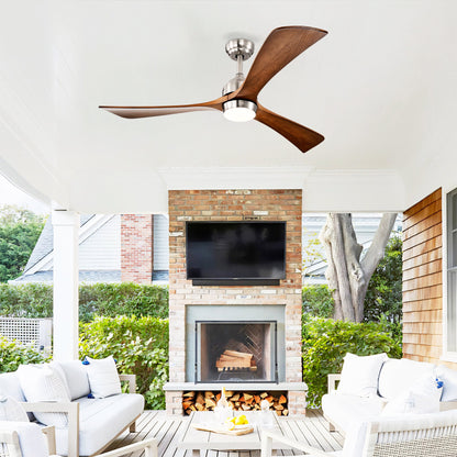 52-inch solid wood blade ceiling fan with integrated light and remote control, brown wood finish on Tampa Home & Garden Store