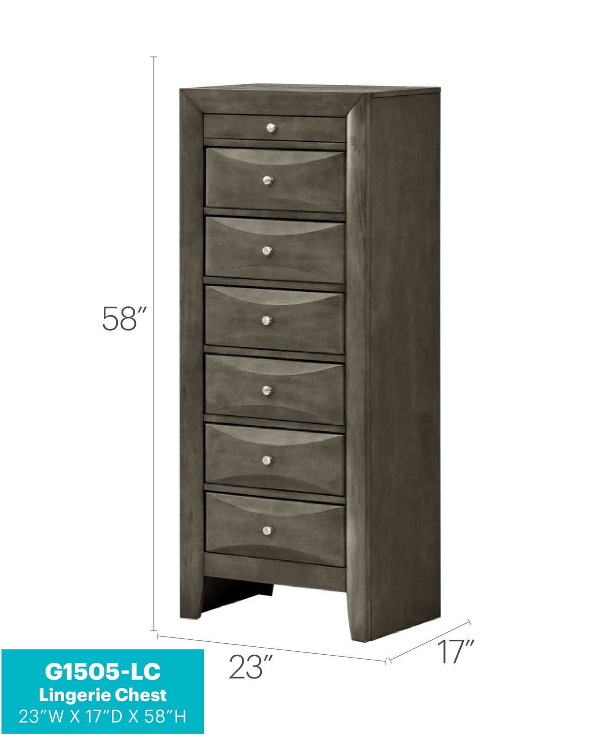 7-drawer lingerie chest in dark espresso by HouseOfZazla with curved fronts and silver knobs on Tampa Home & Garden Store