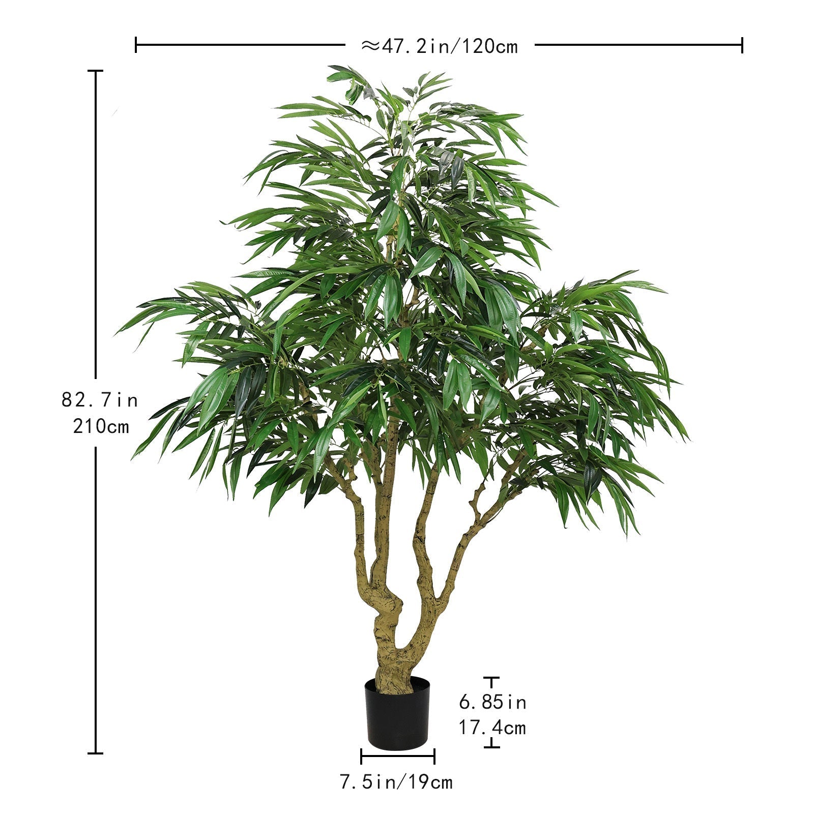 7ft artificial willow tree in black pot, HouseOfZazla, lush green leaves on Tampa Home & Garden Store
