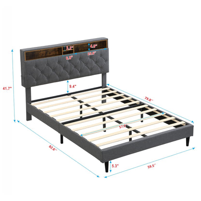 Modern Upholstered Bed Frame and Usb Ports