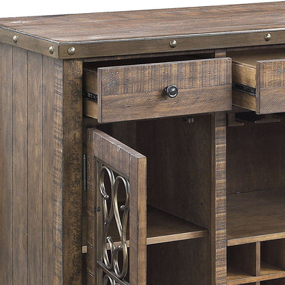 Raphaela Server with cup holder and wine rack in cherry finish by HouseOfZazla rustic wood on Tampa Home & Garden Store